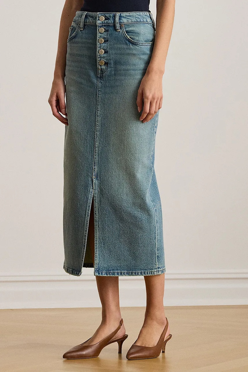 Džínová sukně Lauren Ralph Lauren modrá barva, midi, 200P03635