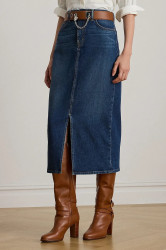 Džínová sukně Lauren Ralph Lauren tmavomodrá barva, midi, 200979973