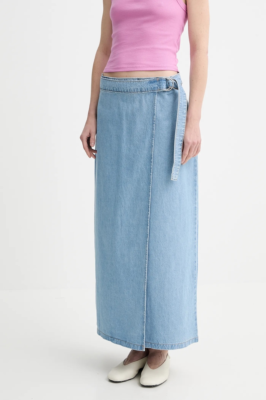 Džínová sukně Levi's COLUMN WRAP SKIRT modrá barva, maxi, 001VG