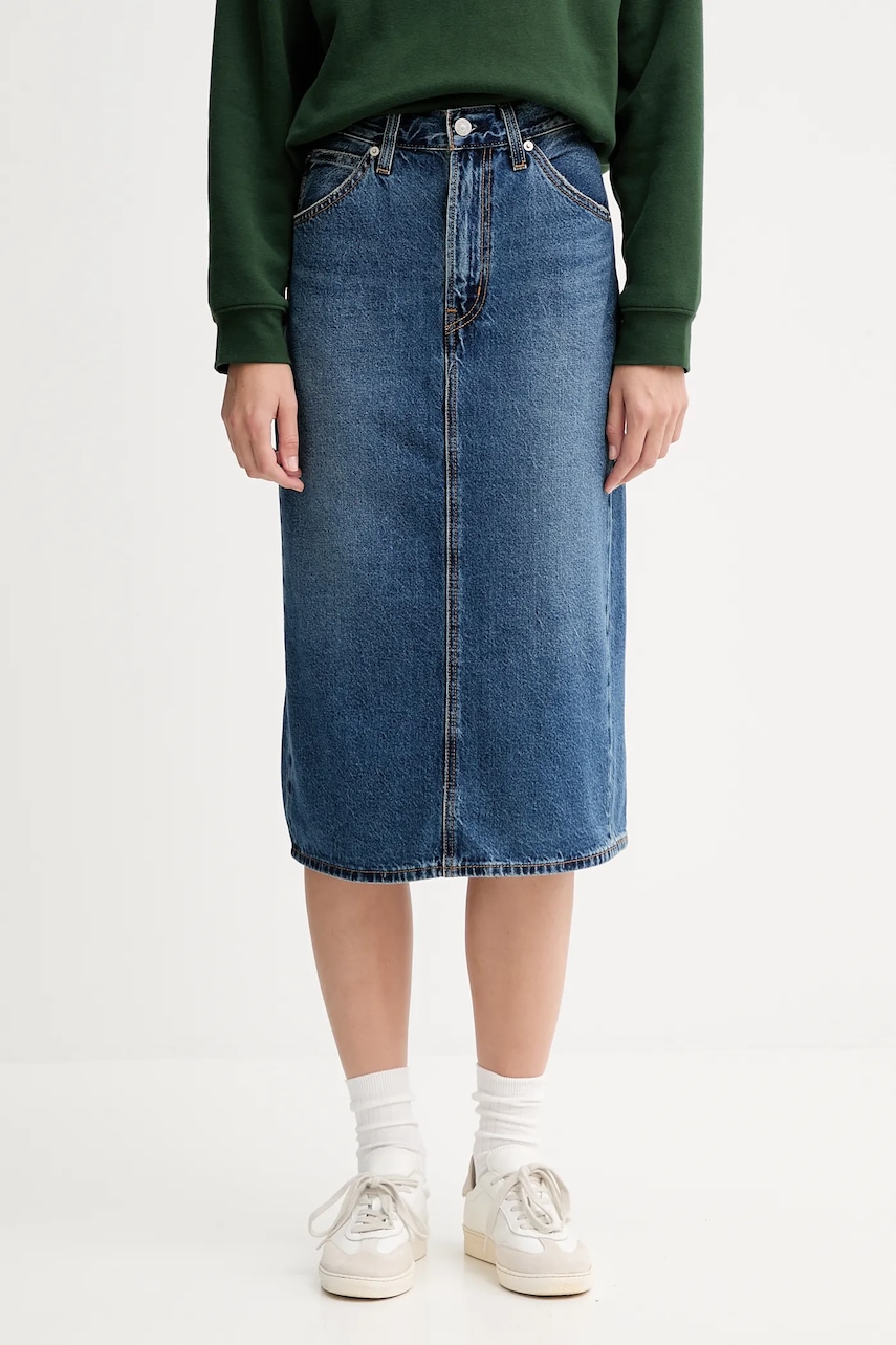 Džínová sukně Levi's modrá barva, midi, 001VH