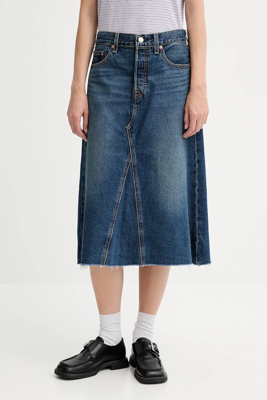 Džínová sukně Levi's modrá barva, midi, áčková, A9316