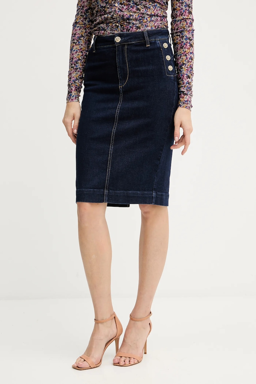 Džínová sukně Liu Jo tmavomodrá barva, midi, UF5092.D0264