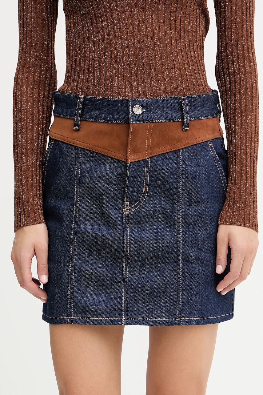 Džínová sukně Liu Jo tmavomodrá barva, mini, áčková, UF5085.DS073