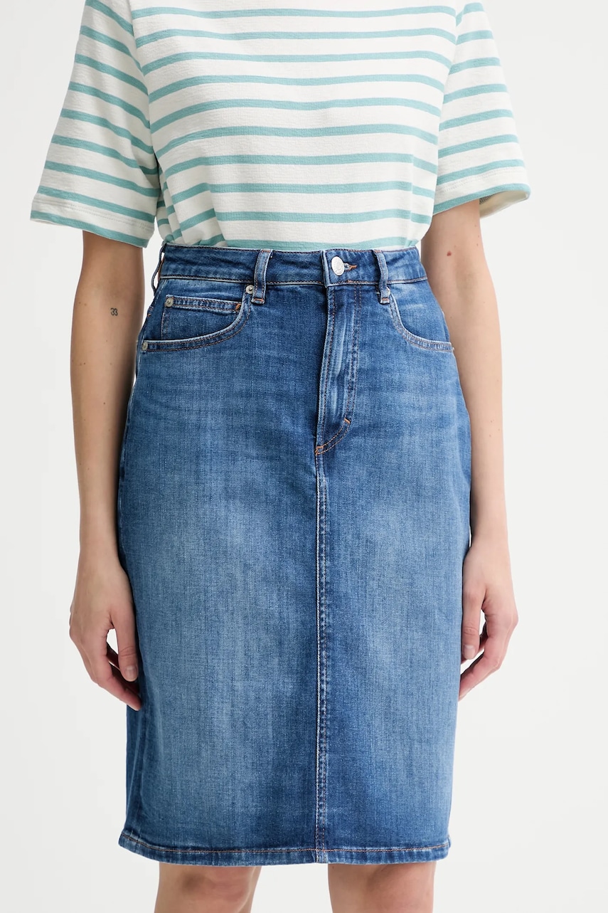 Džínová sukně Marc O'Polo modrá barva, midi, áčková, 503921624043