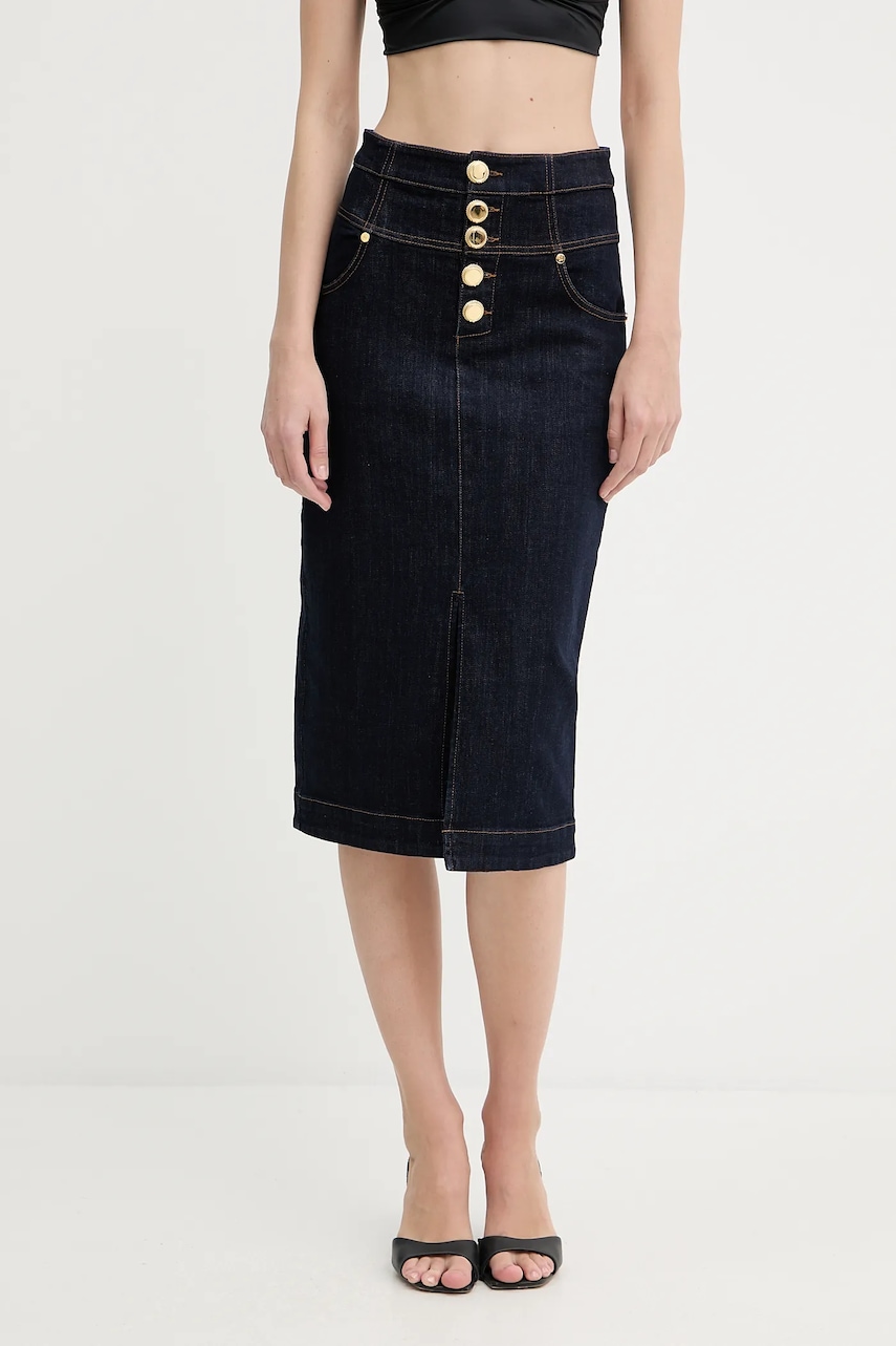 Džínová sukně Marciano by Guess KYLIE tmavomodrá barva, midi, 5YGD13 7347A