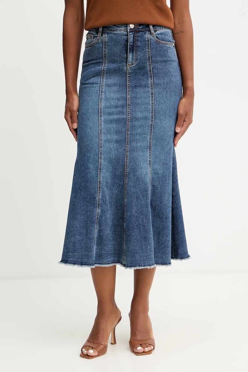 Džínová sukně Morgan modrá barva, midi, JAFTER