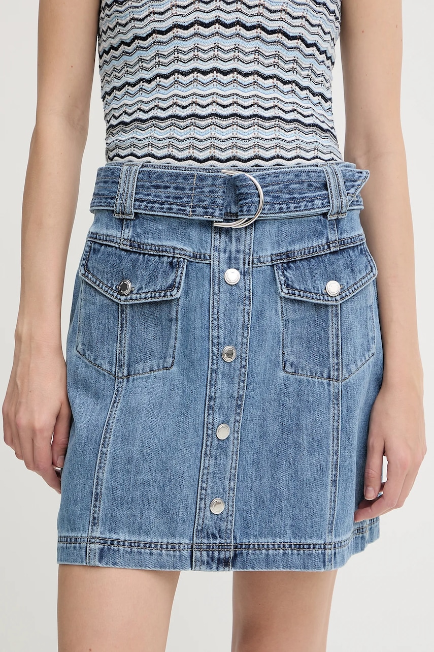 Džínová sukně Morgan modrá barva, mini, pouzdrová, JOLAM