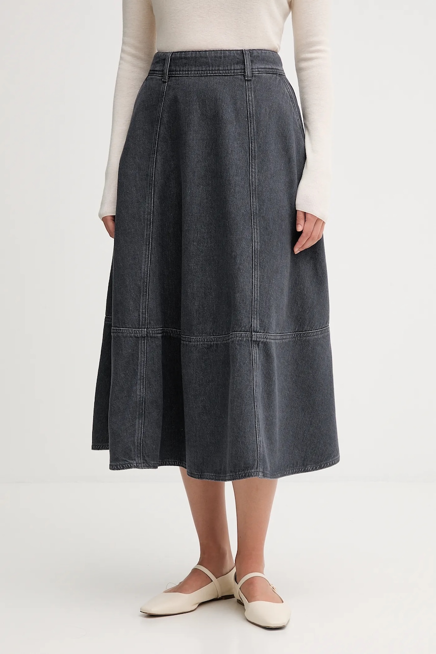 Džínová sukně Mos Mosh CYNTHIA šedá barva, midi, áčková, 174680