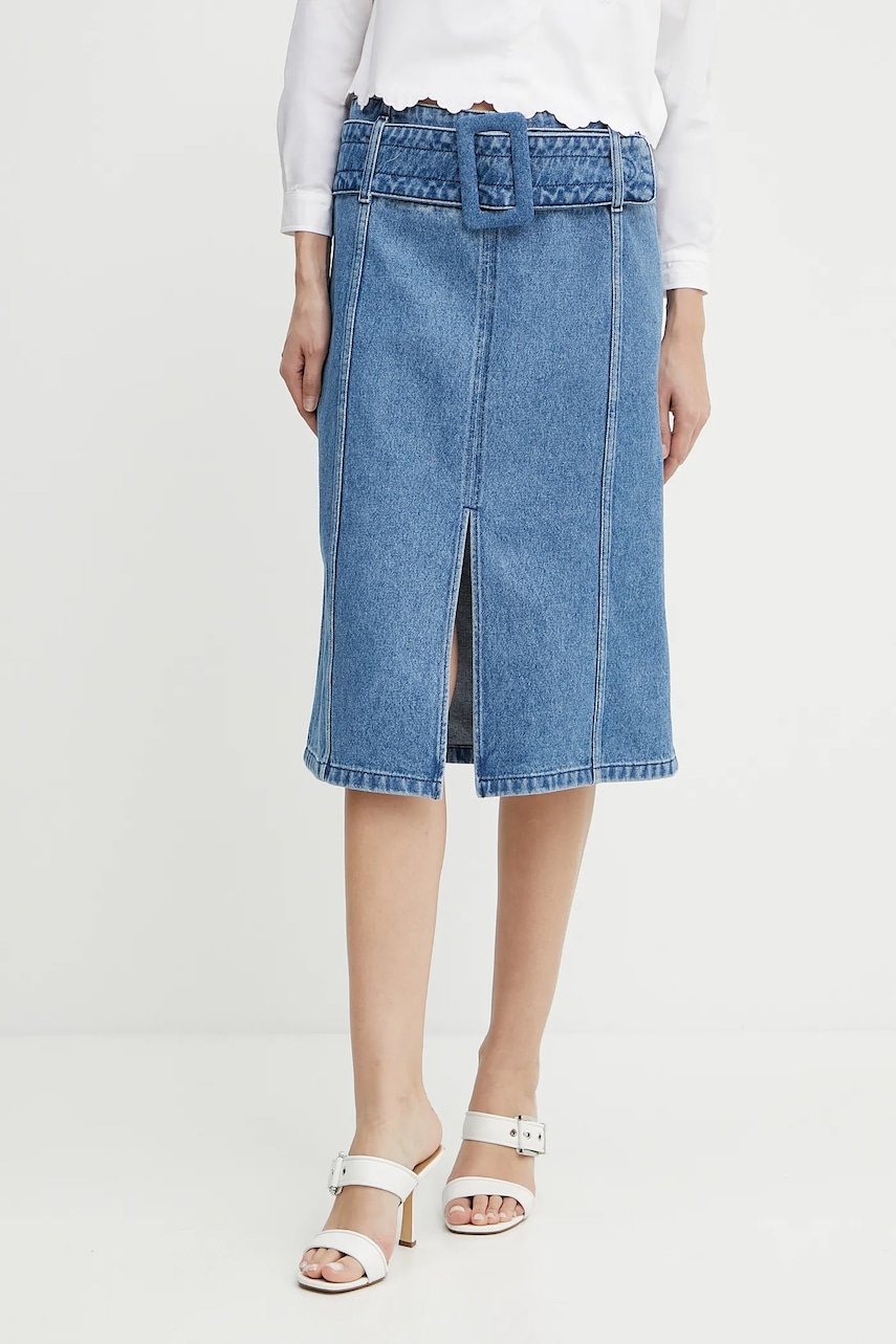 Džínová sukně Patou modrá barva, midi, áčková, SK0770216