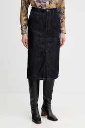 Džínová sukně Sisley tmavomodrá barva, midi, 447ZL002U