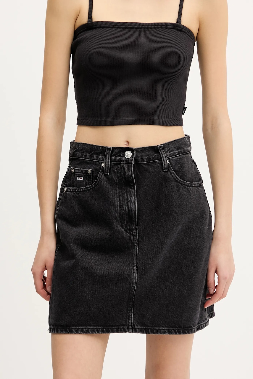 Džínová sukně Tommy Jeans černá barva, mini, DW0DW21275