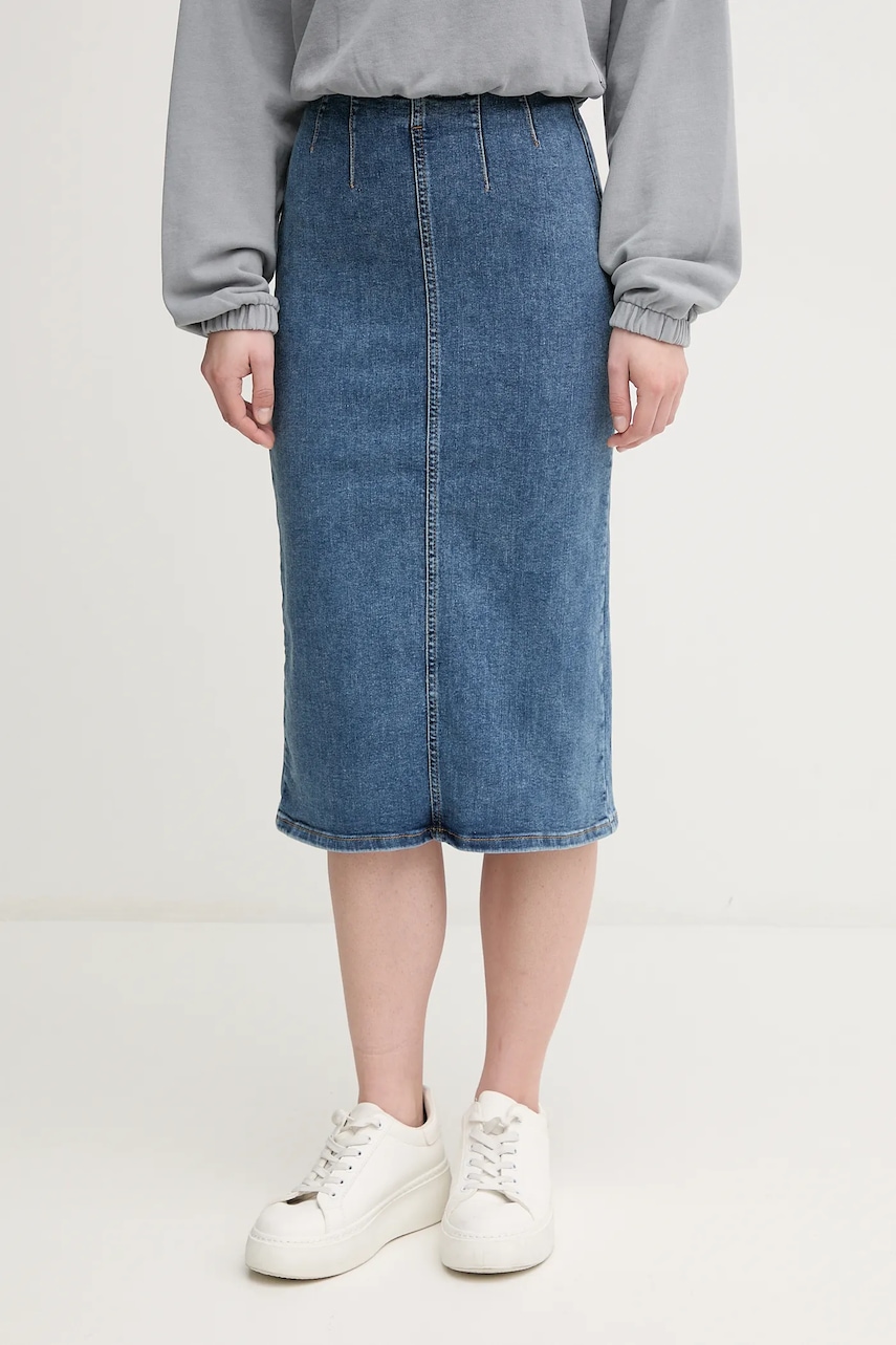 Džínová sukně United Colors of Benetton modrá barva, midi, áčková, 4ORHD004O