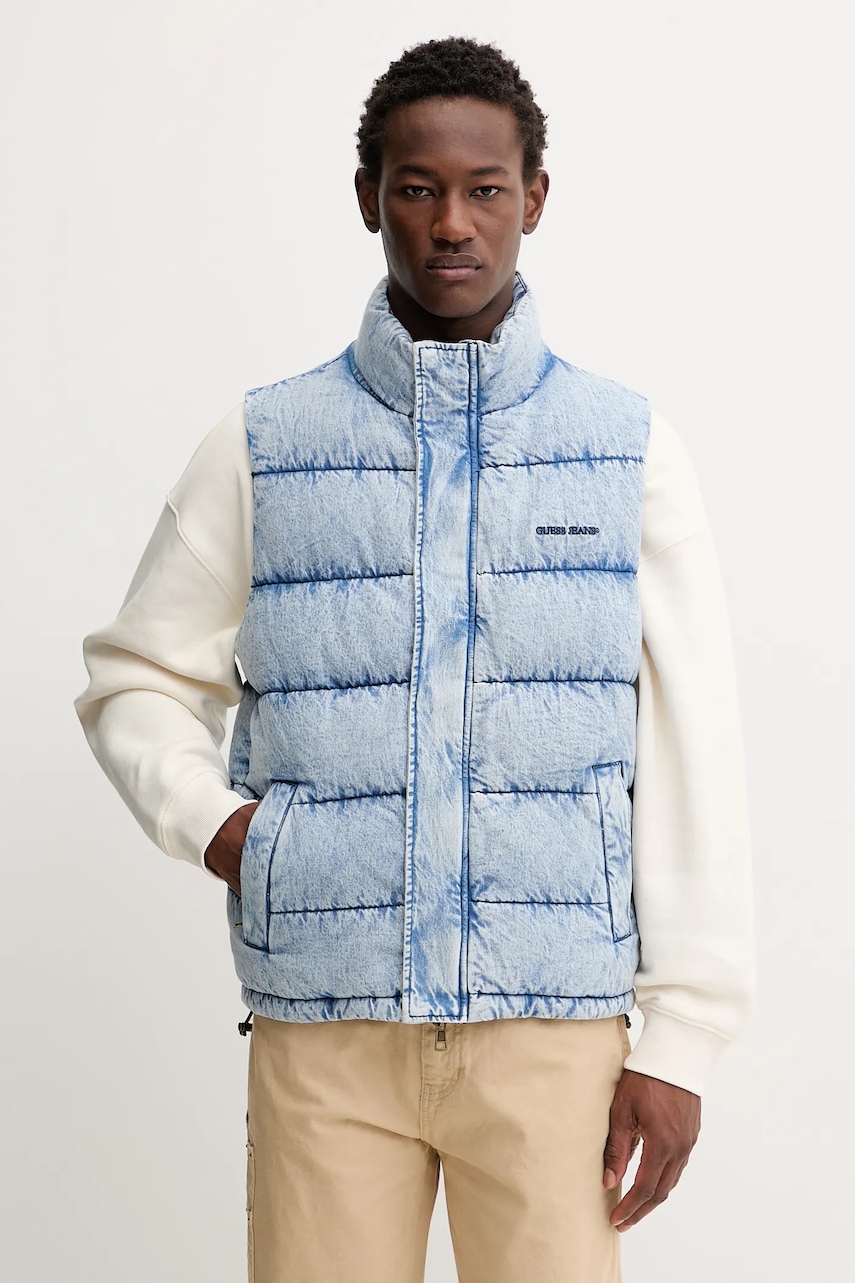 Džínová vesta Guess Jeans modrá barva, zimní, M5BN81 D6181