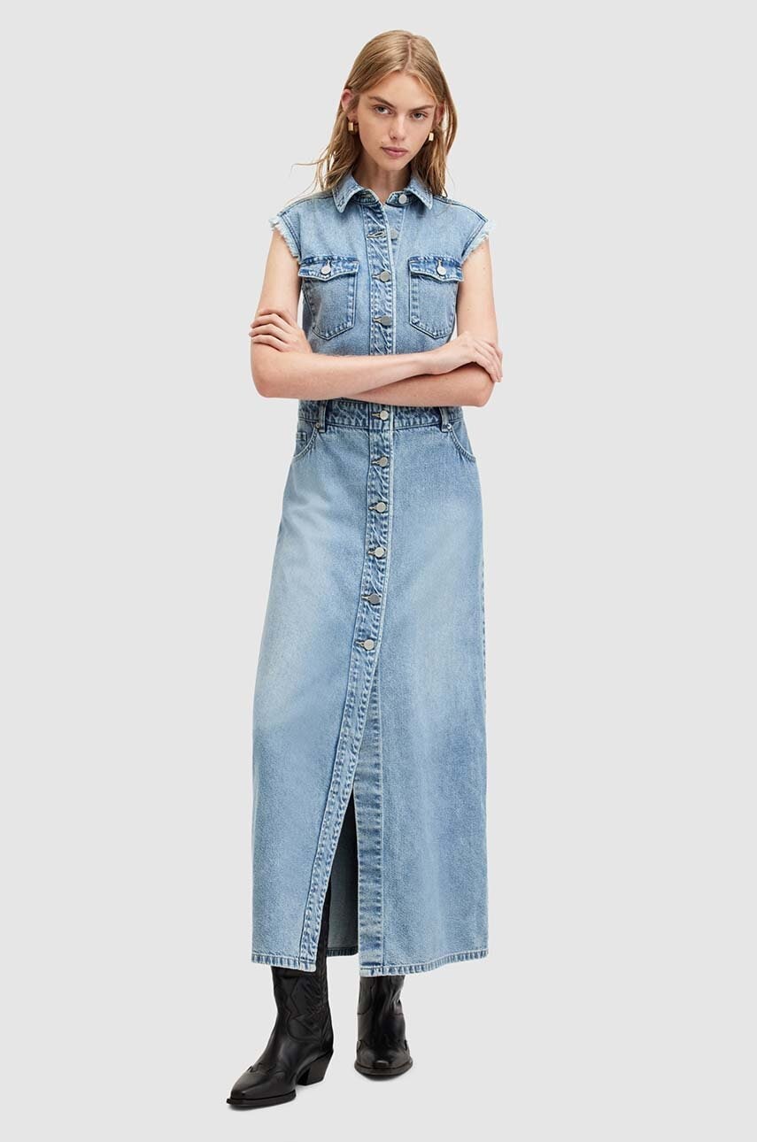 Džínové šaty AllSaints BLAIR DENIM DRESS