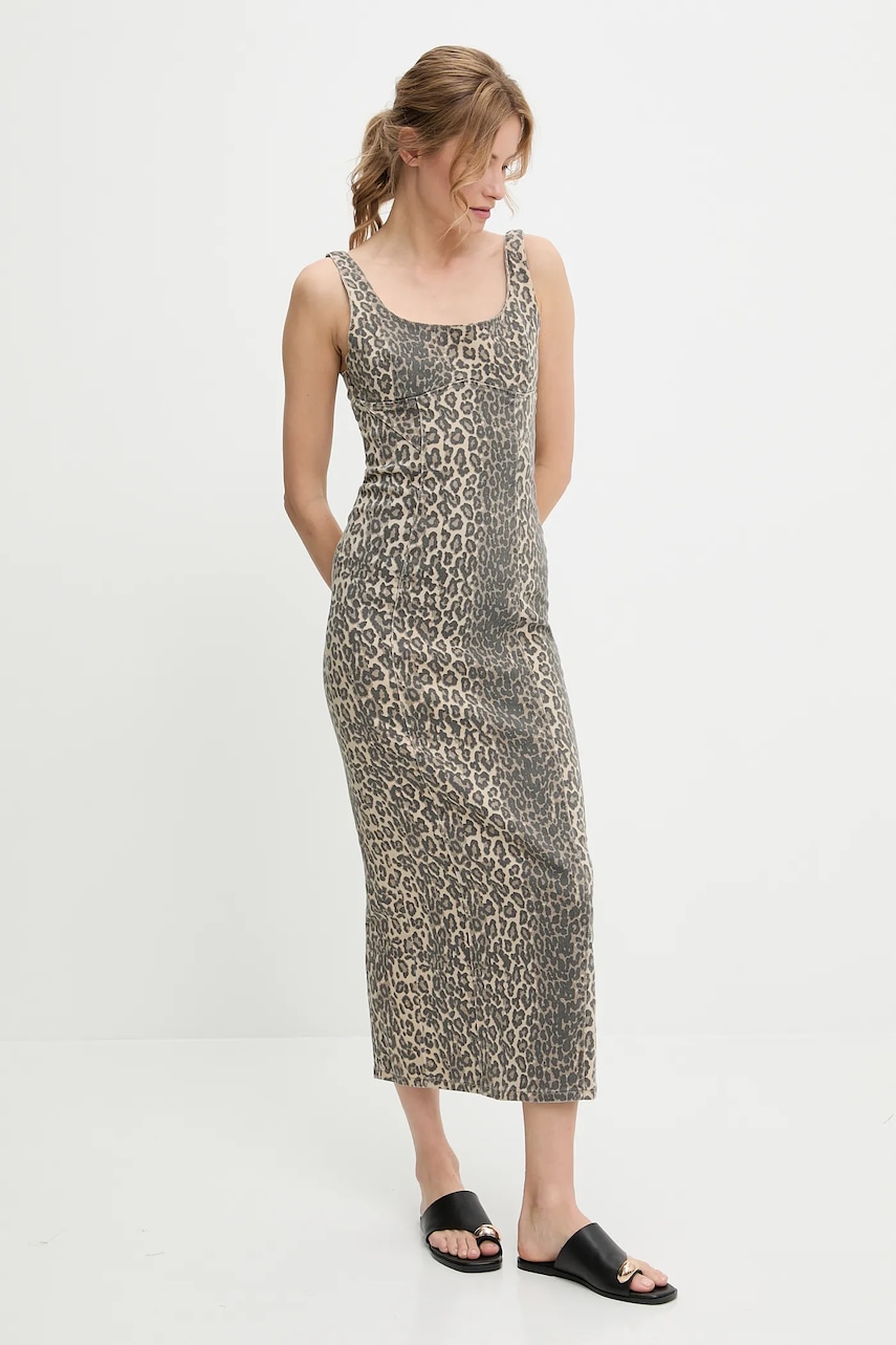 Džínové šaty Answear.LAB béžová barva, maxi, přiléhavé