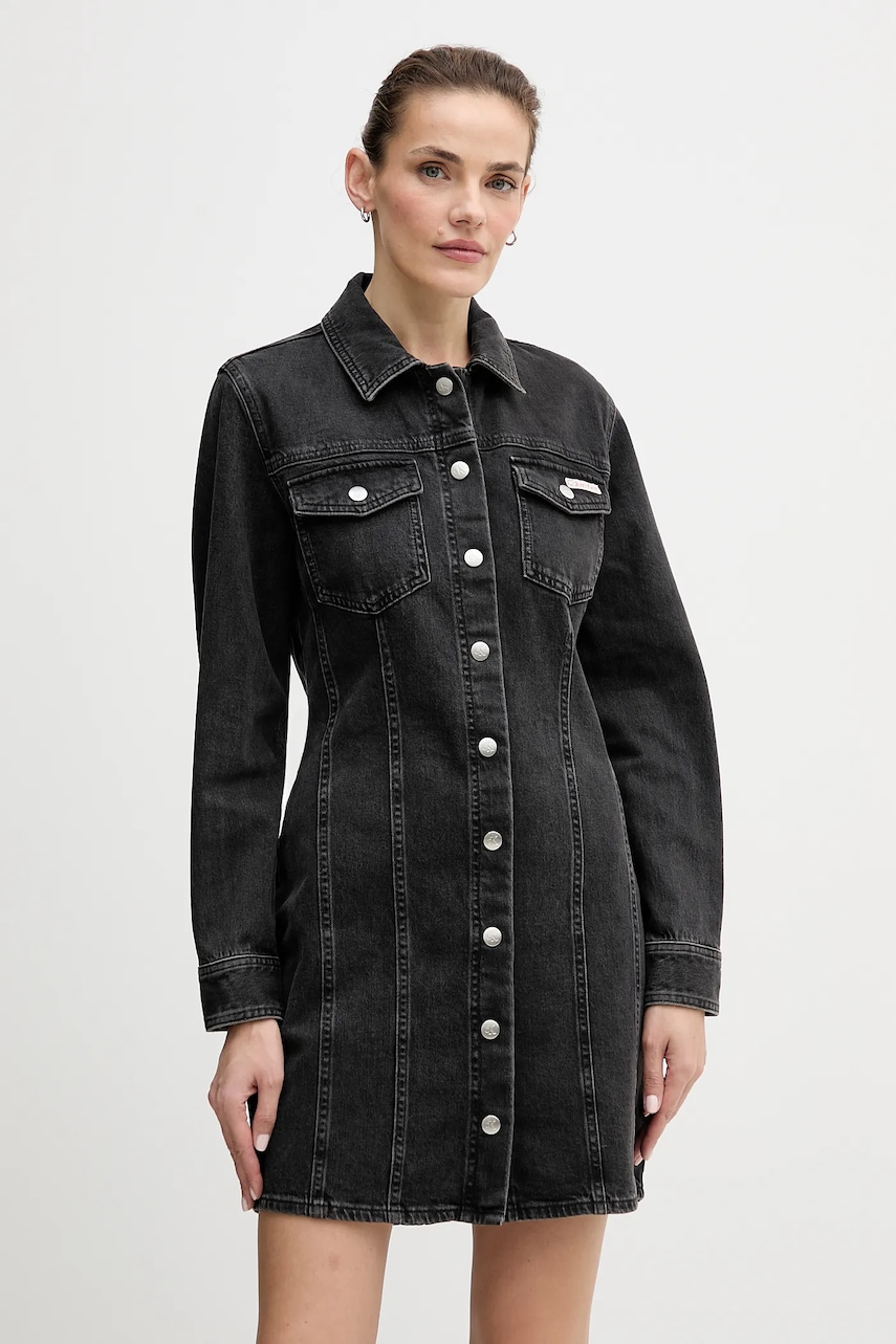 Džínové šaty Calvin Klein Jeans černá barva, mini, přiléhavé, LV047D775G