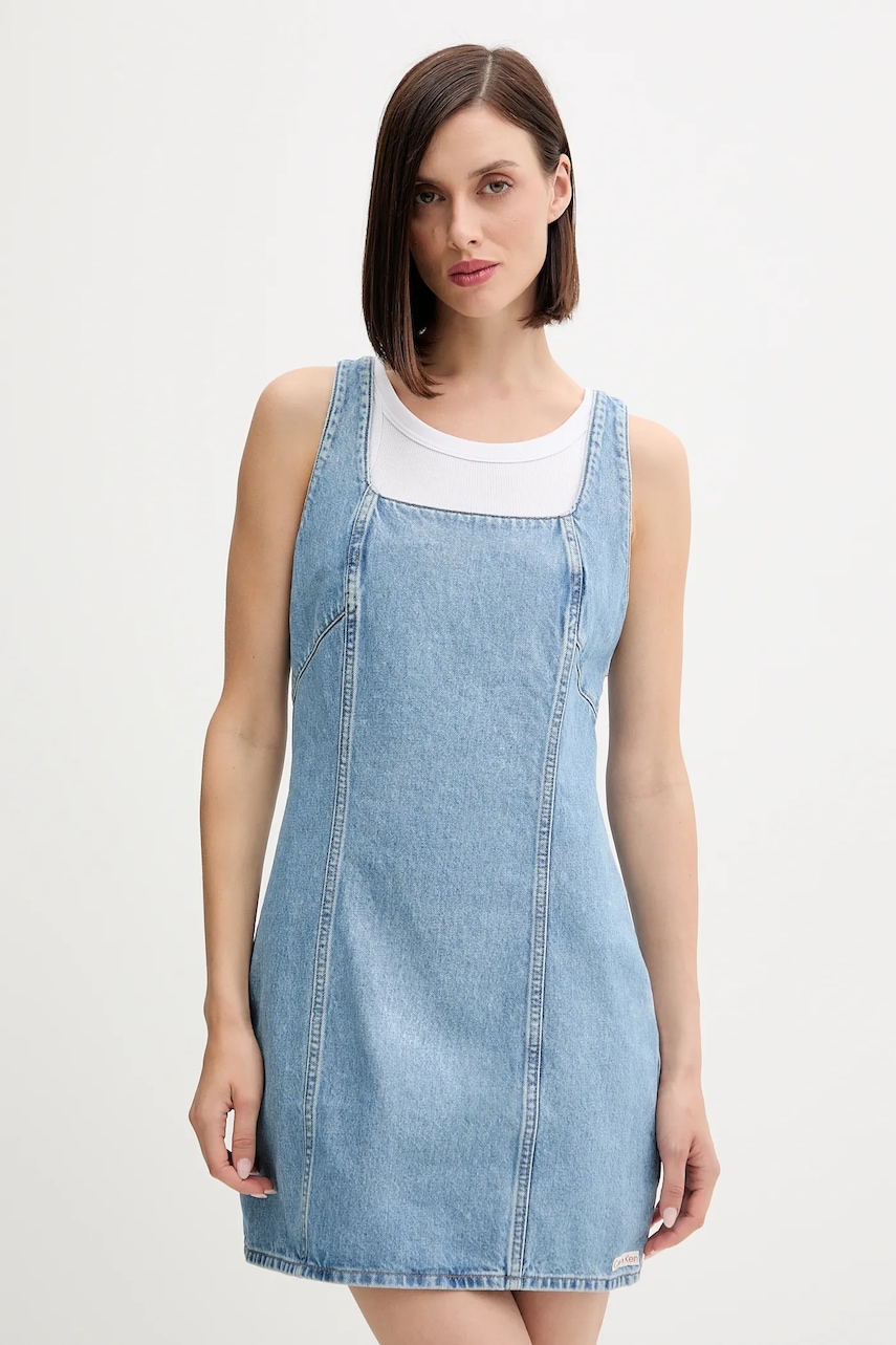 Džínové šaty Calvin Klein Jeans modrá barva, mini, LV047C714G