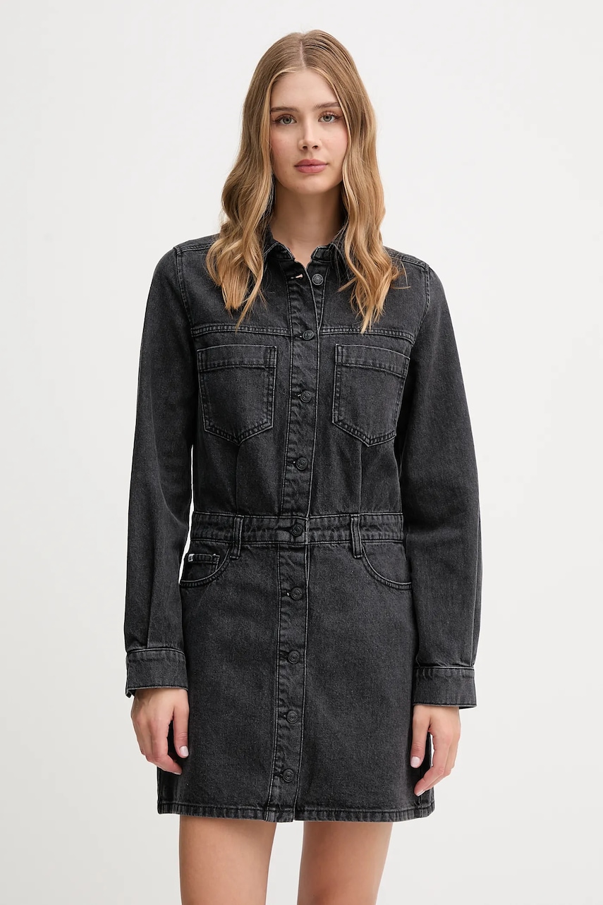 Džínové šaty Dkny šedá barva, mini, DJ5D9064