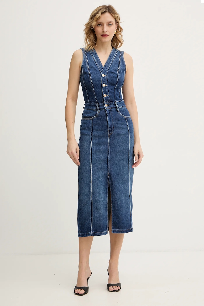 Džínové šaty Guess AMARA modrá barva, midi, W5BK40 D0615