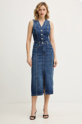 Džínové šaty Guess AMARA modrá barva, midi, W5BK40 D0615