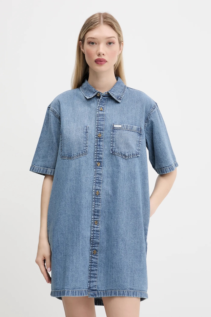 Džínové šaty Guess Jeans modrá barva, mini, W5GK99 D5M81