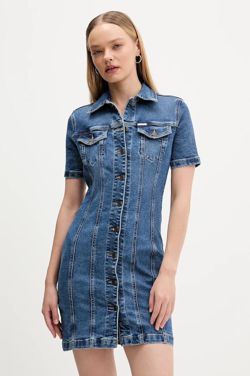 Džínové šaty Guess Jeans modrá barva, mini, W5YK55 D5R11