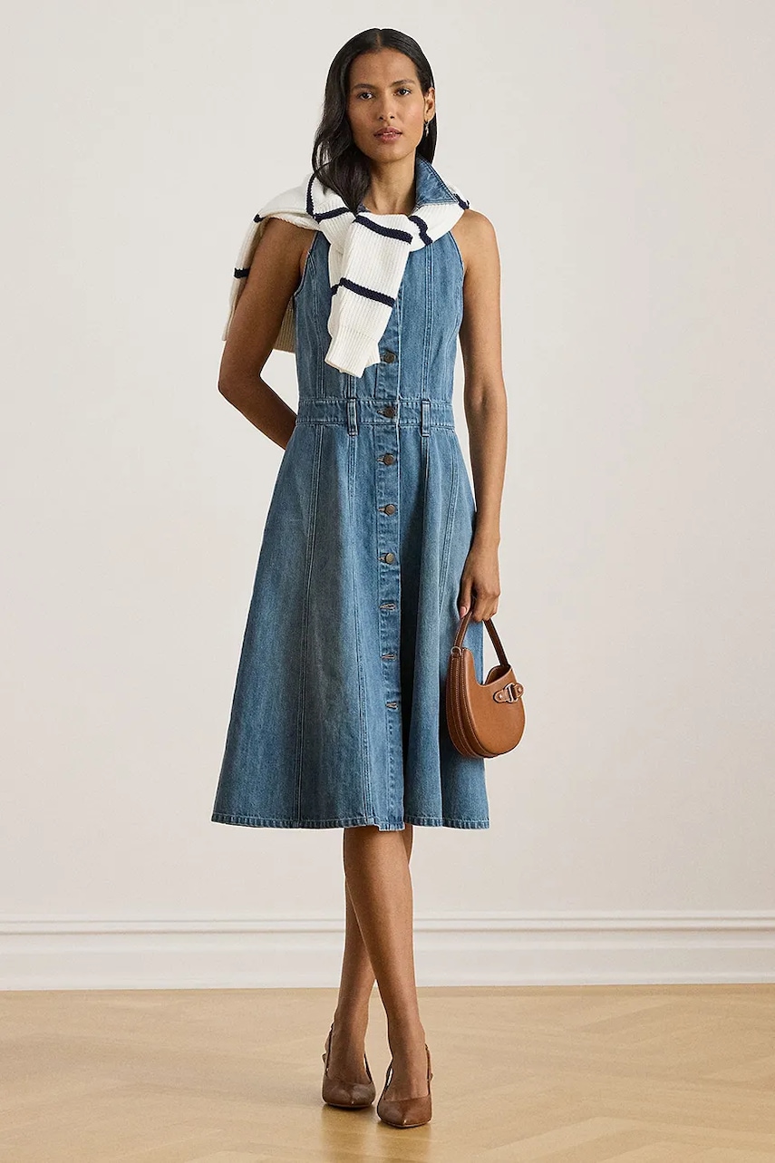 Džínové šaty Lauren Ralph Lauren modrá barva, midi, 200P03639