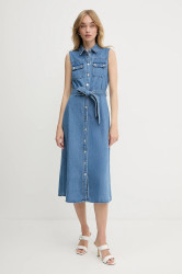 Džínové šaty Morgan modrá barva, midi, RJEAN