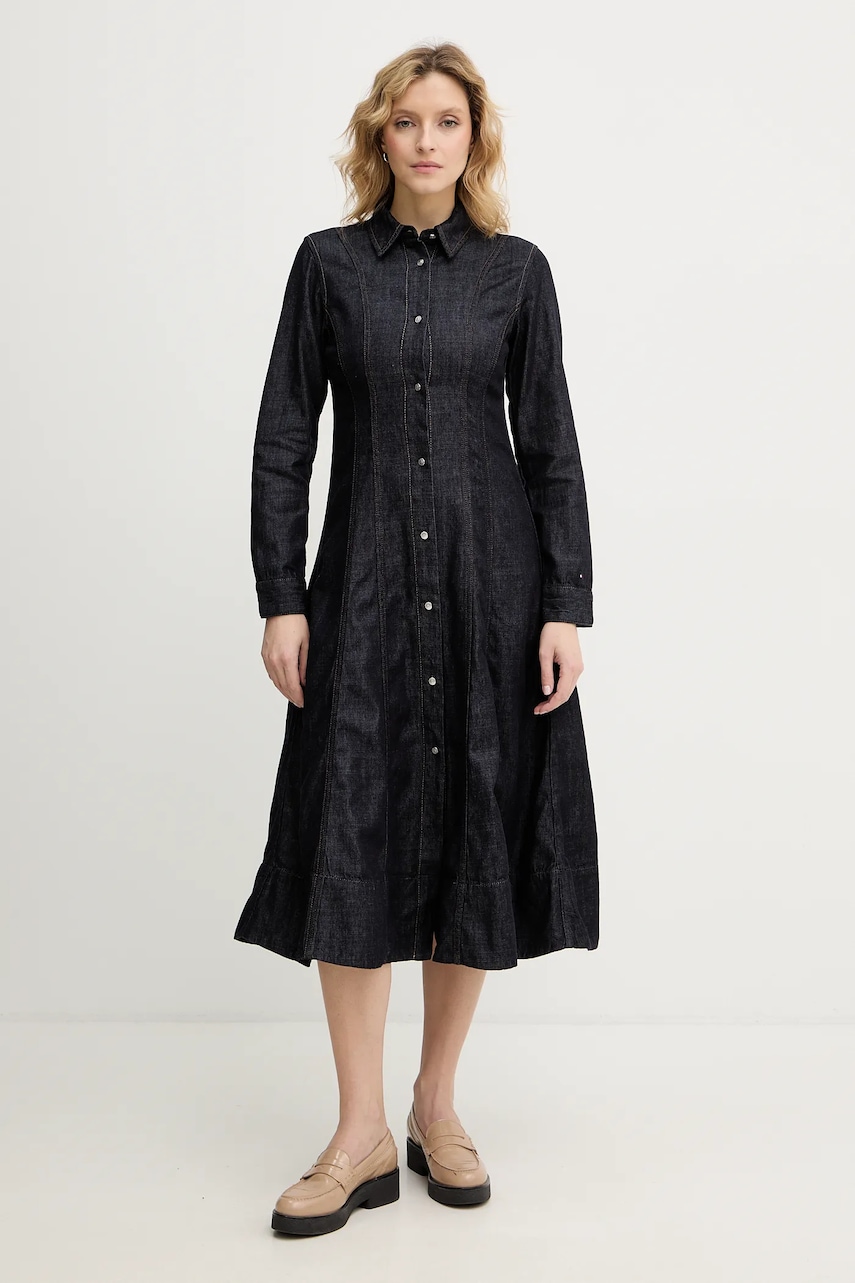 Džínové šaty Tommy Hilfiger tmavomodrá barva, midi, WW0WW48520