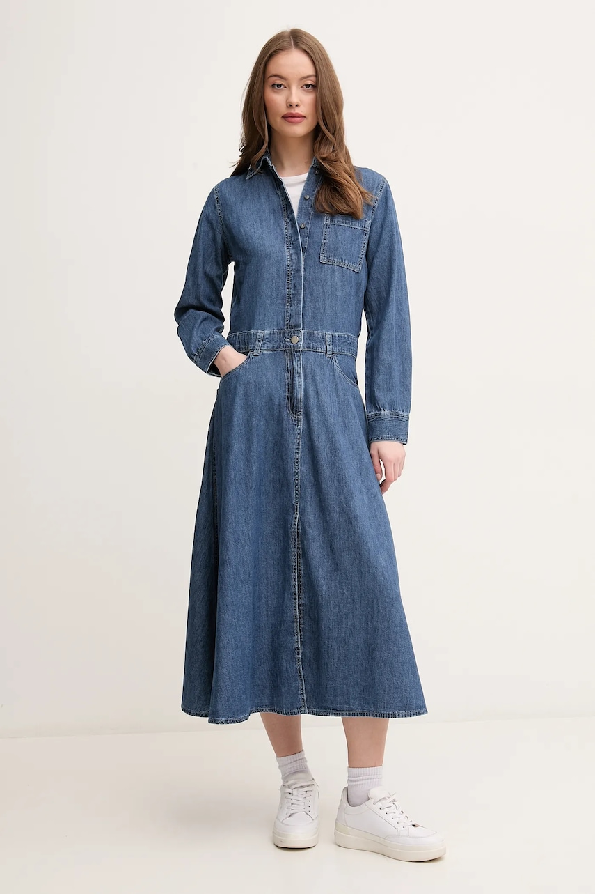 Džínové šaty United Colors of Benetton modrá barva, midi, 4RZKDV0B5