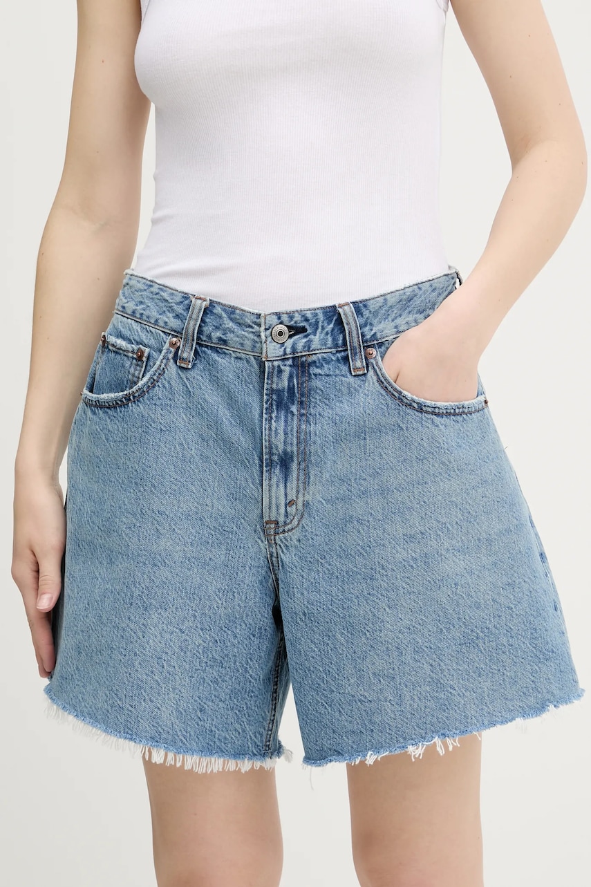 Džínové šortky Abercrombie & Fitch dámské, modrá barva, high waist, KI149-5146