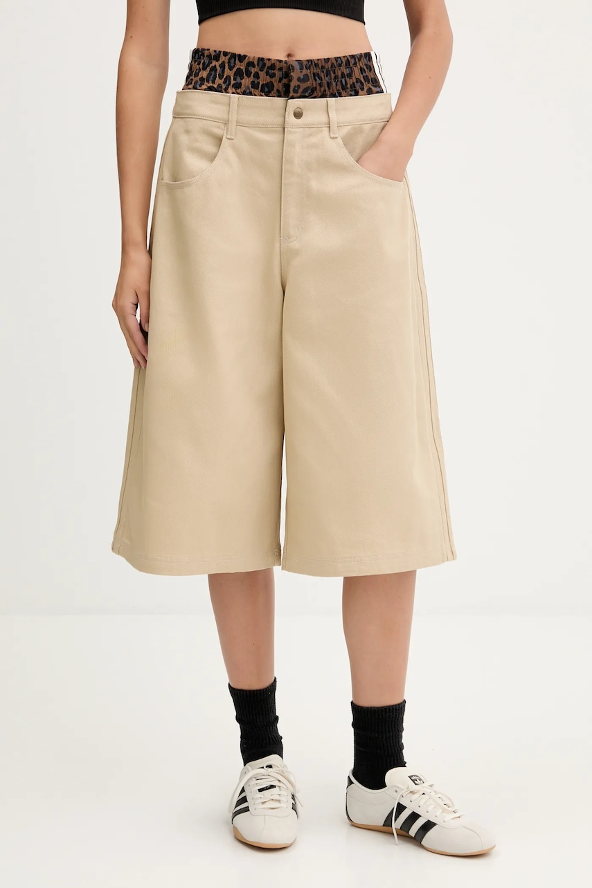 Džínové šortky adidas Originals Firebird Utility dámské, béžová barva, high waist, JX8762