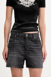 Džínové šortky Diesel DE-JIRO SHORTS dámské, černá barva, high waist, A19060.0DBEM