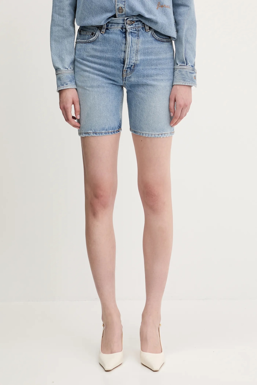 Džínové šortky Fiorucci Bermuda Denim dámské, modrá barva, high waist, W02SMDSH316DN01DN01