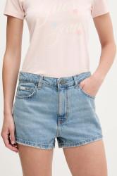Džínové šortky Guess Jeans dámské, modrá barva, high waist, W5GD0Y D5O14