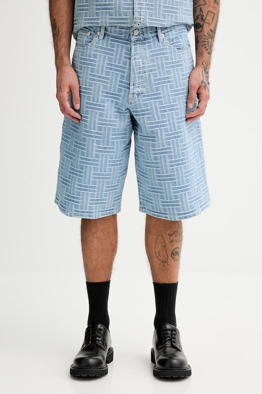 Džínové šortky Kenzo pánské, modrá barva, FF55DS3396J4.DB