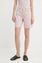 Džínové šortky Samsoe Samsoe SASHELLY dámské, růžová barva, high waist, F25200013
