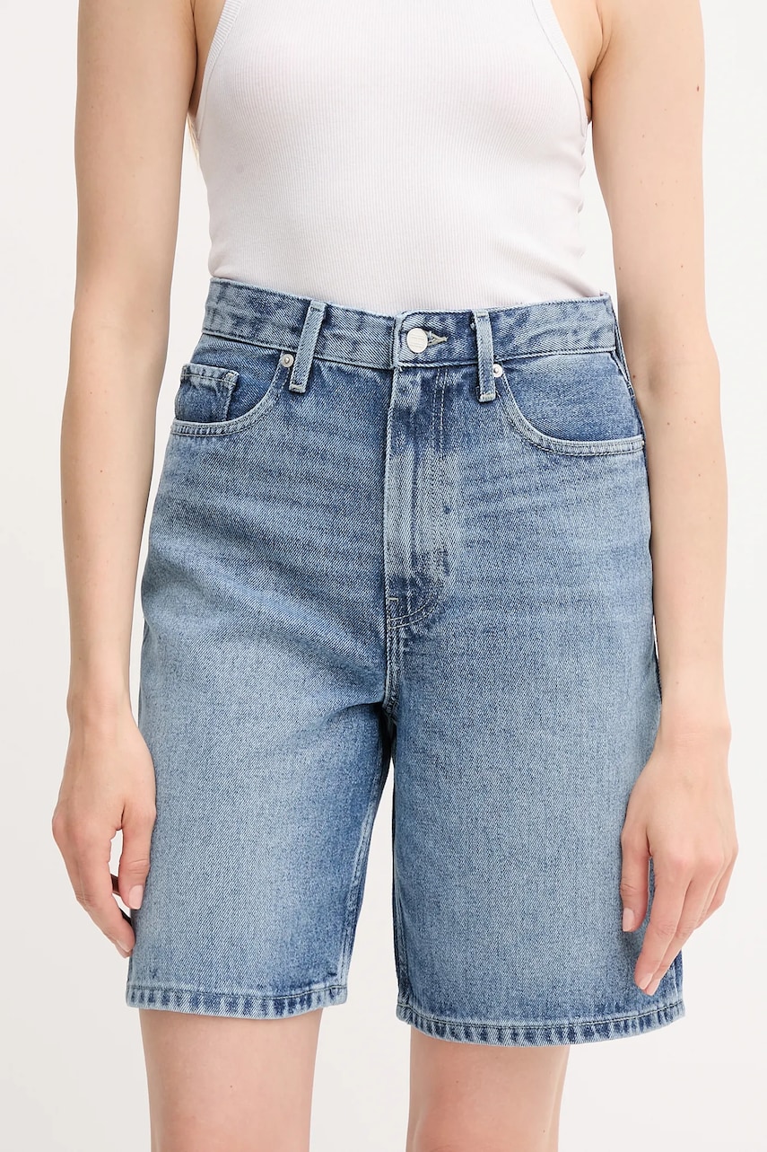 Džínové šortky Tommy Hilfiger dámské, modrá barva, high waist, WW0WW47215