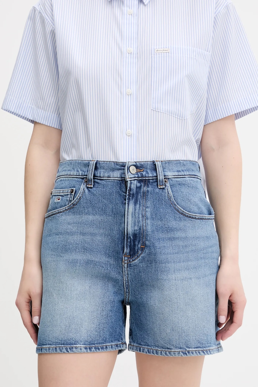 Džínové šortky Tommy Jeans dámské, modrá barva, high waist, DW0DW20092
