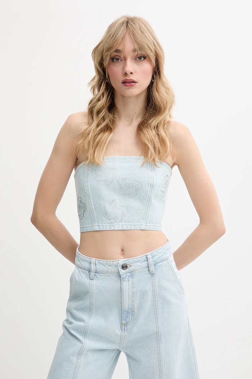 Džínový top Rotate dámský, modrá barva, s aplikací, 1140621468