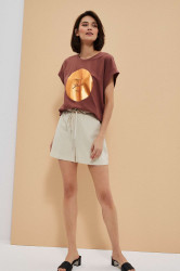 Ecru viskózové šortky se lnem