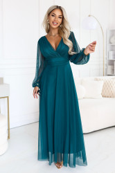 Elegantní maxi šaty s překládaným výstřihem - zelená