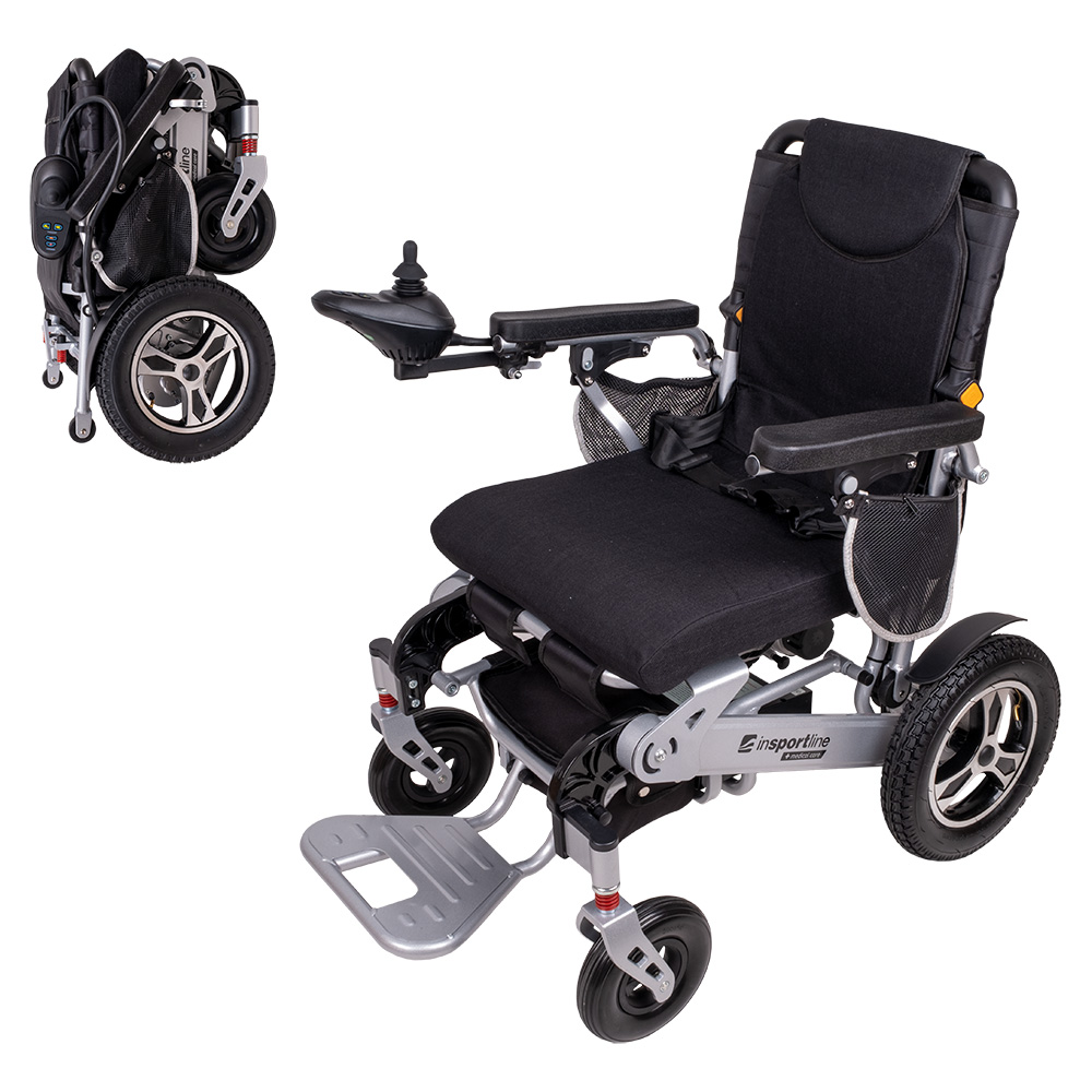Elektrický invalidní vozík inSPORTline Hawkie II • 700W • 27,95kg • do 130kg • až 24km dojezd stříbrná