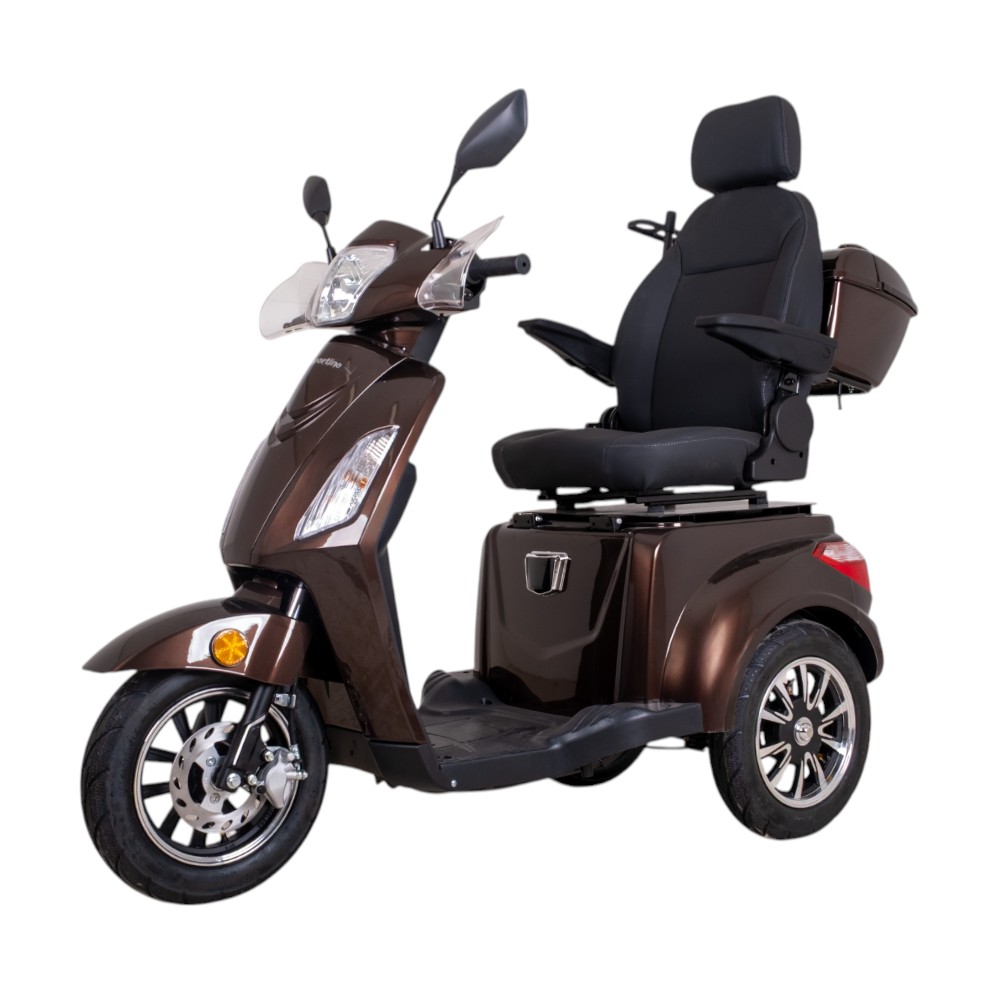 Elektrický tříkolový vozík inSPORTline Zorica Deluxe s elektromagnetickou brzdou • 25km/h • až 45 km dojezd • bez řidičáku hnědá