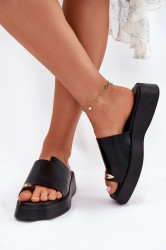 EVENTO Dámské Pantofle Na Platformě S Dekorativním Detalem Černé Linosea