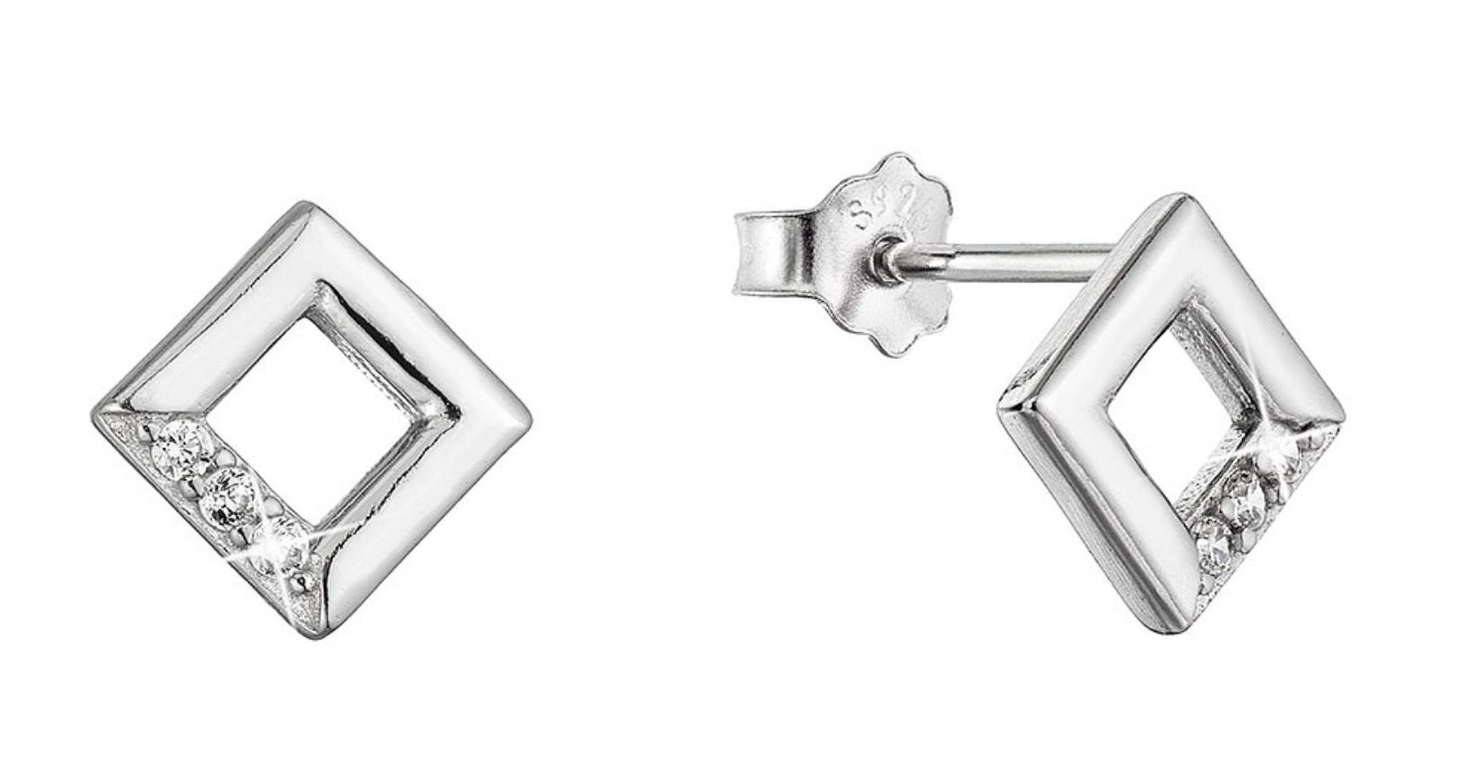 Evolution Group - Pavona Stříbrné náušnice malé kosočtverečky se zirkony 11526.1 crystal