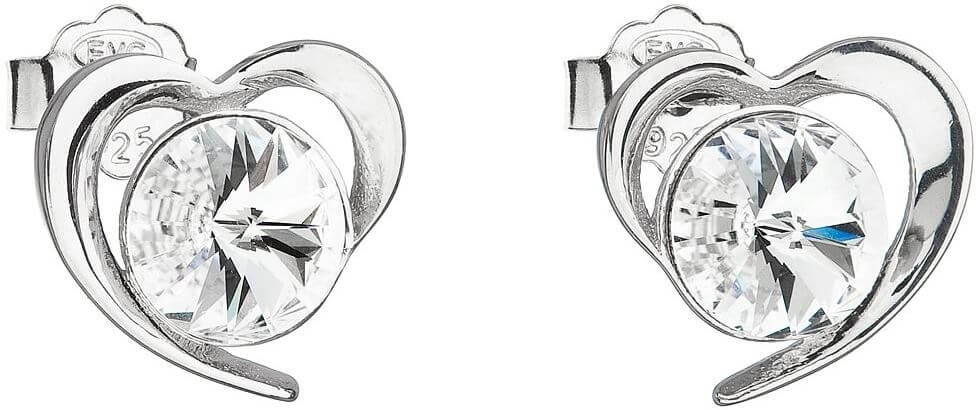 Evolution Group - Pavona Stříbrné náušnice s krystaly Swarovski bílé srdce 31259.1
