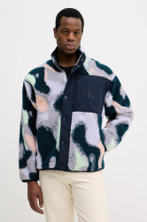 Fleecová mikina Calvin Klein Jeans pánská, tmavomodrá barva, vzorovaná, LV04RD220G