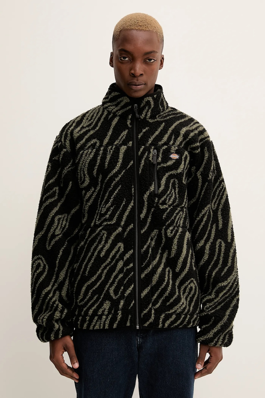 Fleecová mikina Dickies pánská, černá barva, vzorovaná, DK0A87NS