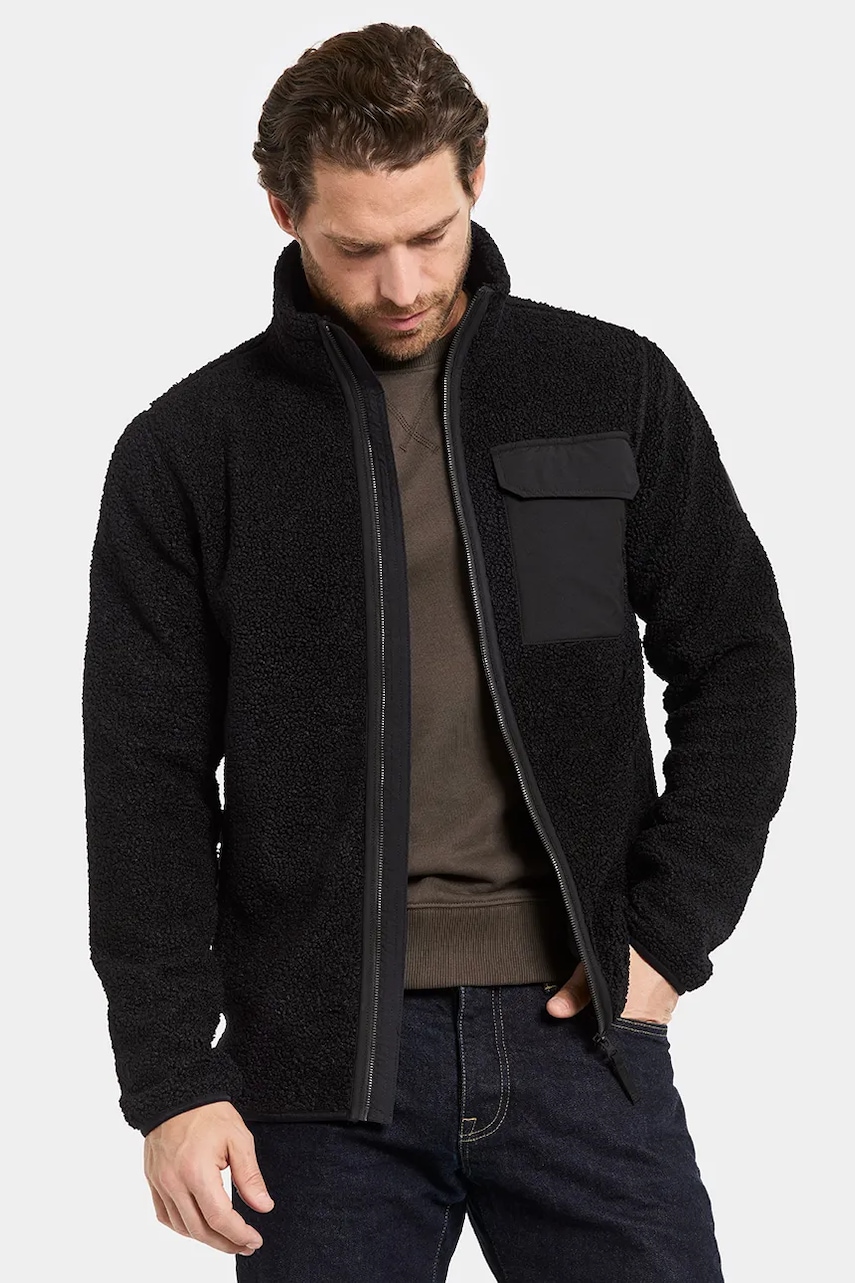 Fleecová mikina Didriksons PETER pánská, černá barva, hladká, 505884